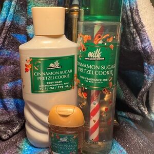 Cinnamon Sugar Pretzel Cookie Body Care Set of 3 NWT BBW (FFM, BW & PB)